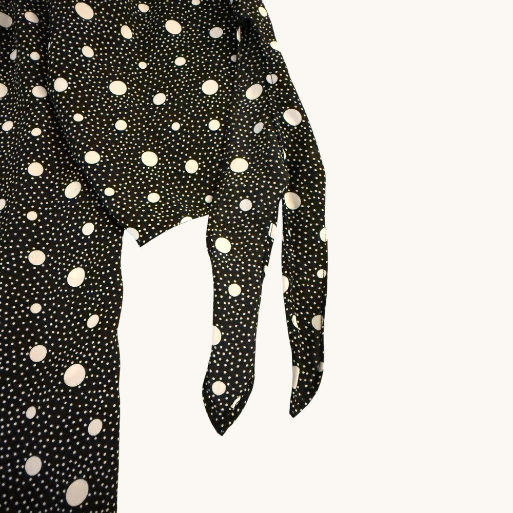 Talbots Womens 2X Black Polka Dot 3/4 Tie Sleeve Keyhole Neck Blouse Classic - Picture 9 of 12